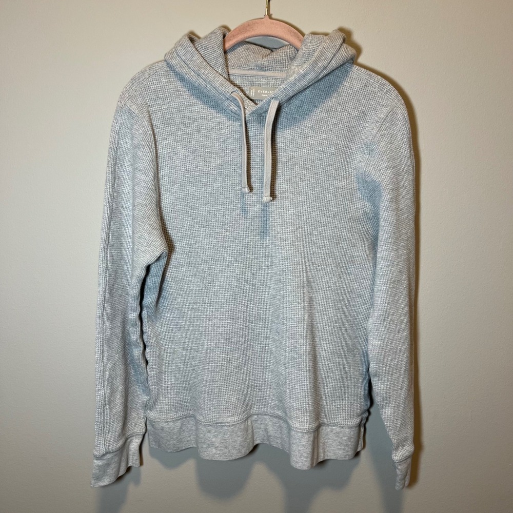 Everlane Men's Organic Cotton Waffle Hoodie Heather Grey Pullover Large L